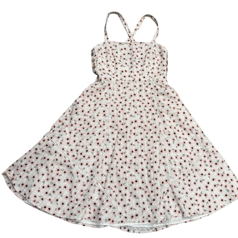 Hutch White Pink Floral Belle Dress Cotton Midi Square Neck Cross Back Size 8 - Picture 3 of 11